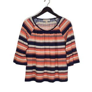 Michael Kors Women's Striped 3/4 Bell Sleeves Top Sz M Pullover Scoop Neck